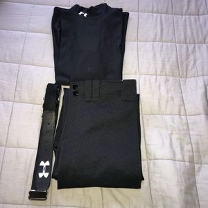 UA belt/thermal shirt and Mizuno softball pants